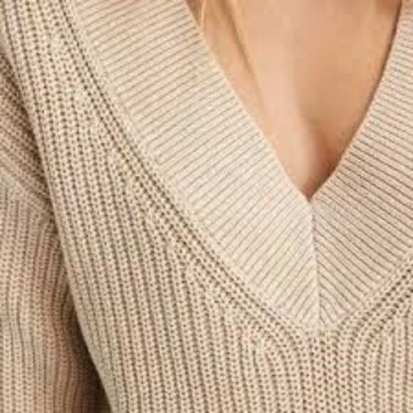 Aerie Rib Knit V-Neck Slouchy Cotton Sweater in Sandalwood Size S - Picture 4 of 5